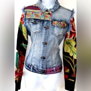 Desigual Denim Jacket with Floral Sleeves